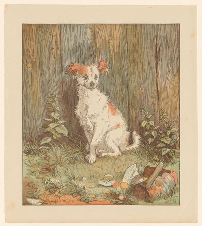 Perro pequeño sentado junto a una valla de Randolph Caldecott