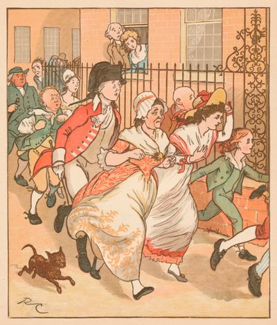 Vecinos corriendo a ayudar al buen hombre de Islington, c1879 de Randolph Caldecott
