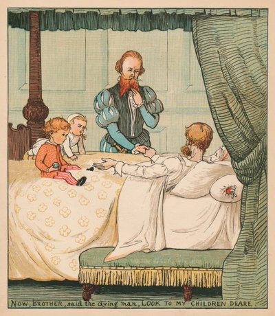 Ahora, hermano, dijo el moribundo, cuida de mis queridos hijos, c. 1878 de Randolph Caldecott