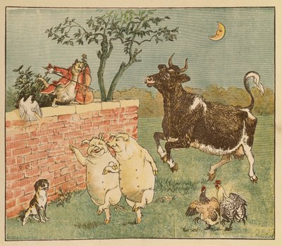 El gato y el violín y la vaca - Ilustraciones de Hey Diddle Diddle de Randolph Caldecott