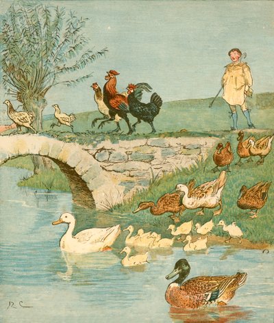 El hijo del granjero con gallinas y patos, c. 1881 de Randolph Caldecott