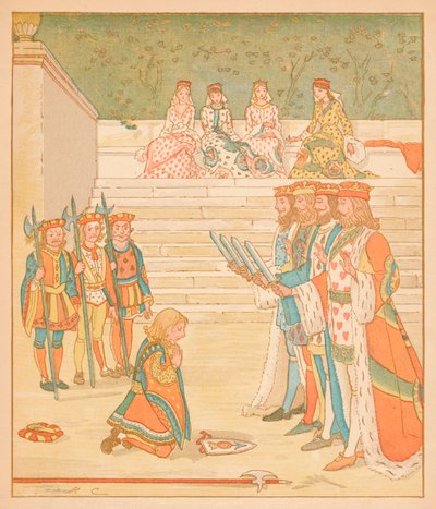 El Knave de Corazones, trajo de vuelta esas tartas, y juró que no robaría más, 1880 de Randolph Caldecott