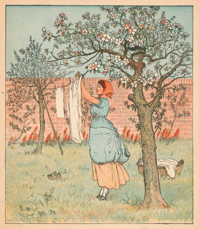 La criada estaba en el jardín, colgando la ropa, 1880 de Randolph Caldecott