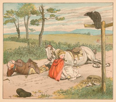 La yegua se rompió las rodillas y el granjero su corona, c. 1885, 1934 de Randolph Caldecott