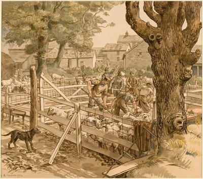 Inmersión de ovejas en Cornualles de Randolph Schwabe
