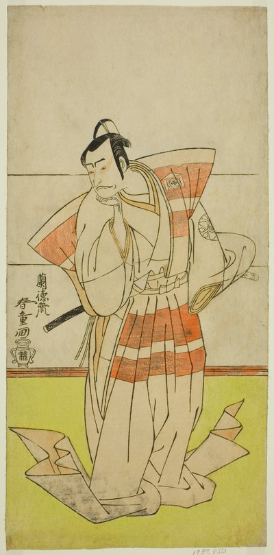 El actor Nakamura Nakazo I como Kudo Suketsune en la obra Edo no Fuji Wakayagi Soga, representada en el Teatro Nakamura en el primer mes de 1789 de Rantokusai Shundo