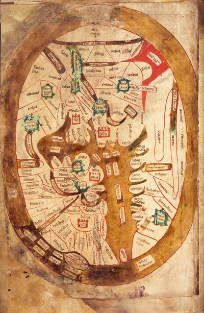 Ms.89 Higden fol.13v Mapa del Mundo de Ranulf Higden