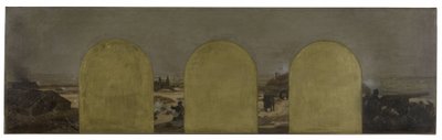 Boceto para el Gabinete del Prefecto del Ayuntamiento de París: Una batería en las murallas: El sitio de París en 1870 de Raoul Joseph Arus