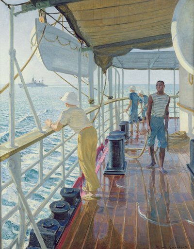 Washing Down the Decks (óleo sobre lienzo) de Raoul Du Gardier