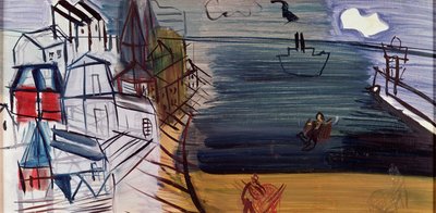 Barco de carga en Sainte-Adresse, después de 1945 (óleo sobre cartón) de Raoul Dufy