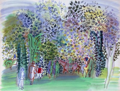Caballos y jockeys bajo los árboles, c.1930-1 (acuarela) de Raoul Dufy