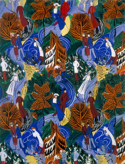 Patinadores sobre hielo, diseño para seda estampada, c.1914-20 (litografía en color) de Raoul Dufy