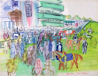 In front of the Grandstand at Epsom, c.1937 (acuarela y gouache sobre papel) de Raoul Dufy