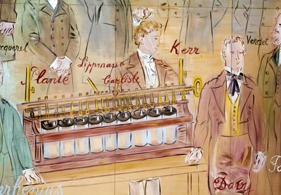La Fee Electricite, detalle: Retratos de Anthony Carlisle, cirujano inglés y Humphry Davy, químico inglés. 1937 (pintura) de Raoul Dufy