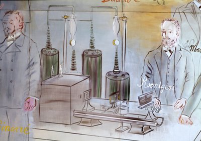 La Fee Electricite, detalle: Retratos de Wilhelm Conrad Rontgen (1845-1923), físico alemán.1937 (pintura) de Raoul Dufy