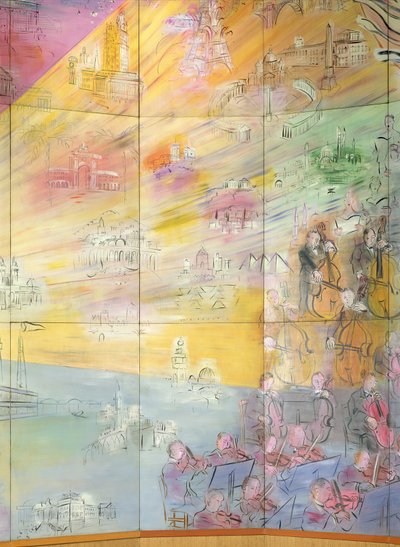 La Fee Electricite, detalle del lado izquierdo que representa una orquesta de Raoul Dufy