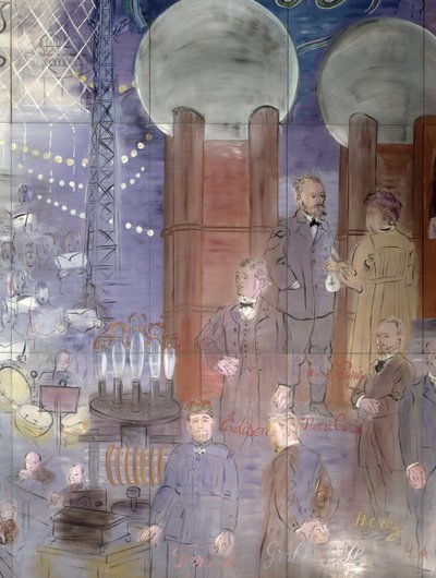 La Fee Electricite, detalle del lado izquierdo que representa a científicos de Raoul Dufy
