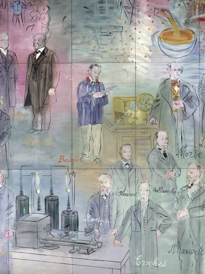 La Fee Electricite, detalle del lado izquierdo que representa a científicos de Raoul Dufy