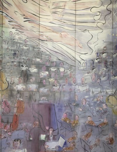 La Fee Electricite, detalle del lado izquierdo con cantantes de Raoul Dufy