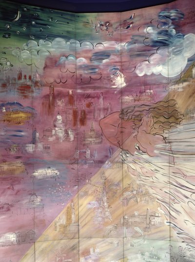 La Fee Electricite, detalle de la parte izquierda que representa varias ciudades de Raoul Dufy