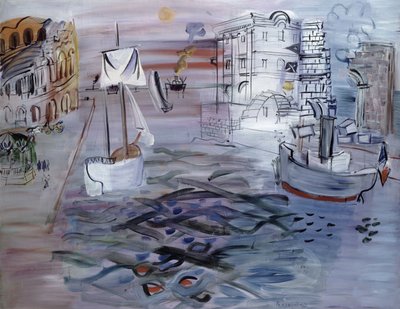 Puerto con velero, homenaje a Claude Lorrain, c.1935 (óleo sobre lienzo) de Raoul Dufy