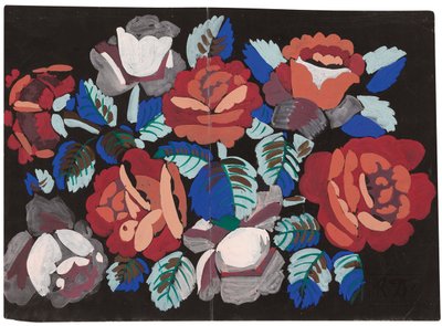 Rosas rojas y rosas (gouache sobre papel negro imprimado) de Raoul Dufy