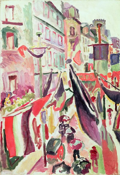 Calle adornada con banderas, Le Havre (óleo sobre lienzo) de Raoul Dufy