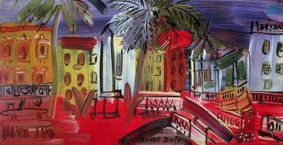 El quiosco de música en la plaza, Hyeres, c.1938 (panel) de Raoul Dufy