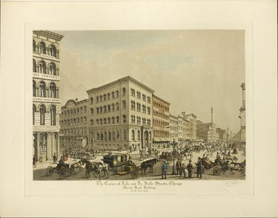 Esquina de las Calles Lake y La Salle, Chicago, Edificio del Banco Marino en el Año 1864 de Raoul Varin