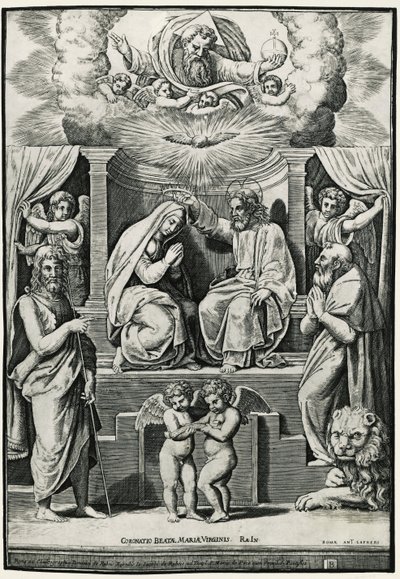 Coronación de la Virgen en presencia de San Juan Bautista y San Jerónimo de Raphael (1483 1520) (after)