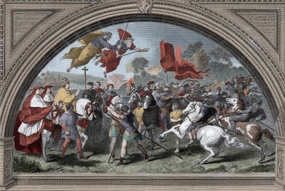 Representación del Papa León I llamado el Grande (390-461) contra el líder de los hunos Atila (ca. 395-453) en 452 en Mantua - Invasiones bárbaras - (Papa León I el Grande reuniéndose con el rey huno Atila en 452) (después de Rafael) de after Raphael
