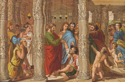La curación del cojo (litografía en color) de Raphael (1483 1520) (after)