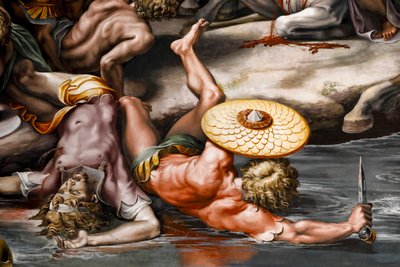 Batalla del puente Milvian, detalle. 1517-1524 (fresco) de Raphael