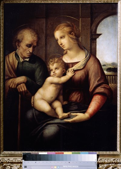 La Sainte famille avec San José imberbe ou La Sagrada Familia o la Virgen con José imberbe. Pintura de Raffaello Sanzio dit Raphael (1483-1520) de Raphael