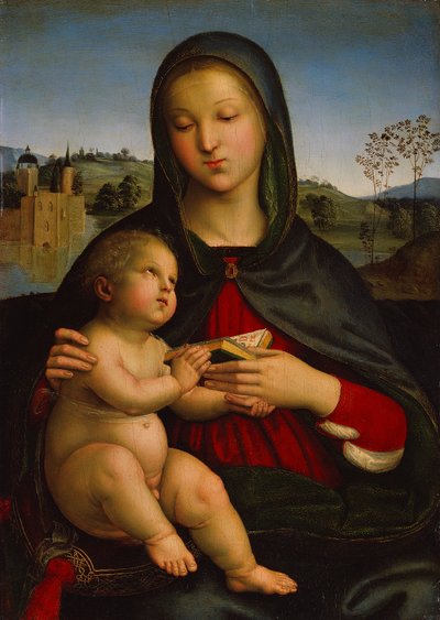 Virgen con el Niño y libro, c.1502-03 (óleo sobre tabla) de Raphael (1483 1520)