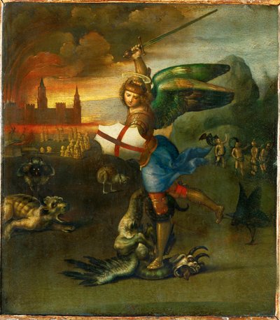 San Miguel. Pintado para Guidobaldo Montefeltre, duque de Urbino ... de Raphael (1483-1520)