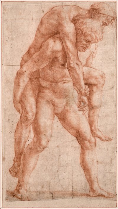 Joven cargando a un viejo a la espalda (Eneas y Anquises), c.1514 (sanguina sobre papel) de Raphael (1483 1520)