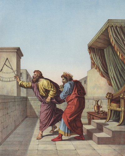Isaías informando al Rey Ezequías de Judá que vivirá quince años más de after Raphael
