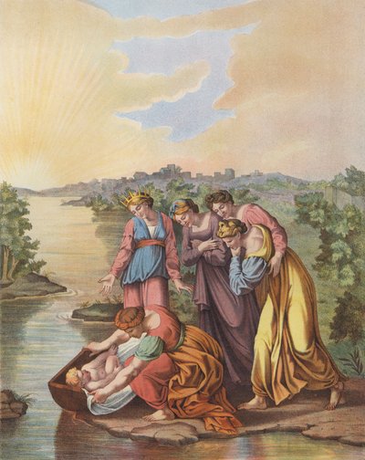 Moisés es rescatado de las aguas del Nilo de after Raphael
