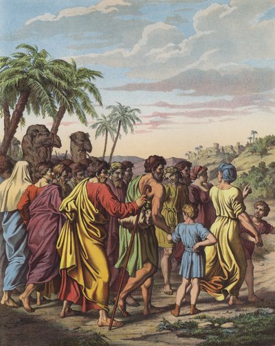 El regreso de los israelitas de su cautiverio en Babilonia (litografía en color) de after Raphael