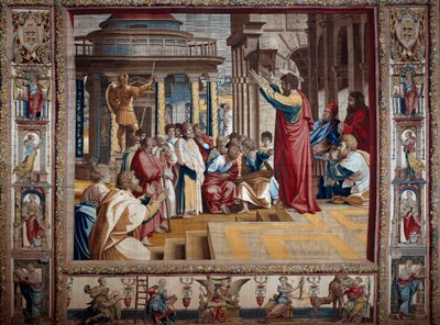 El apóstol San Pablo predicando en el aerópago de Atenas de after Raphael