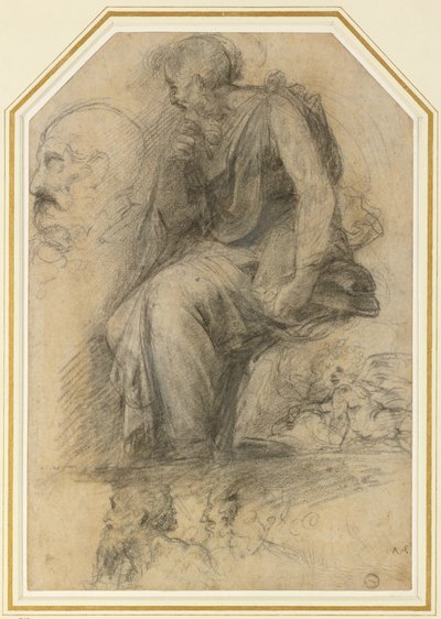 Un santo varón, sentado (San Pablo): Estudio para la Disputa, WA1846.189 (carboncillo con realce blanco) de Raphael