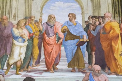 Aristóteles y Platón: detalle de la Escuela de Atenas en la Stanza della Segnatura de Raphael (1483 1520)