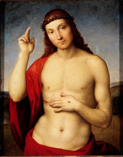 Cristo en el banco. Pintura de Raffaello Sanzio, conocido como Rafael (1483-1520) 1506. Brescia, Pinacoteca Tosio Martinengo de Raphael