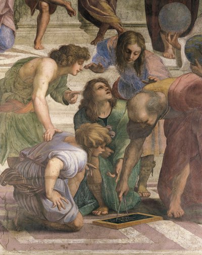 Euclides dibujando la figura del hexagrama con compás, detalle de La Escuela de Atenas de Raphael (1483 1520)