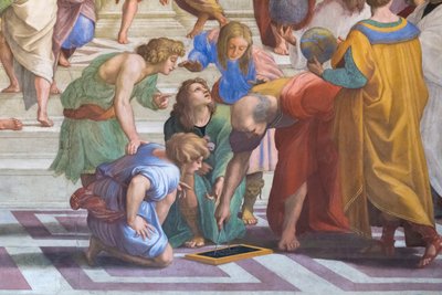 Euclides o Arquímedes: detalle de la Escuela de Atenas en la Stanza della Segnatura de Raphael (1483 1520)