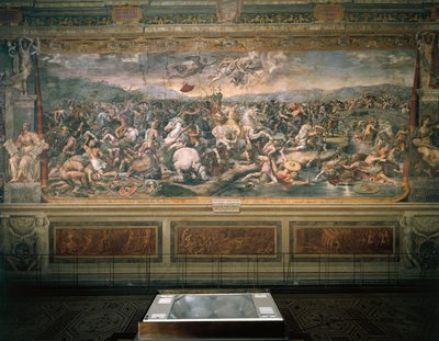 Fresco que representa la Batalla de Puente Milvio, Sala de Constantino, Palacio Vaticano, Ciudad del Vaticano de Raphael