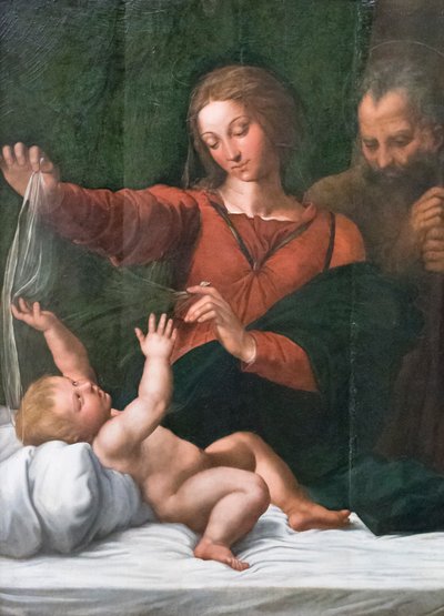 Sagrada familia, también conocida como Madonna del popolo, Madonna di Loreto o Madonna del velo de Raphael (1483 1520)