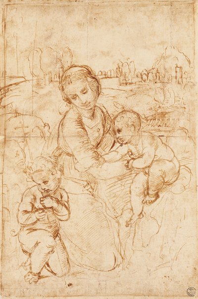 Virgen con el Niño y San Juan Bautista, hacia 1508, de Rafael (1483-1520), dibujo de Raphael (1483 1520)