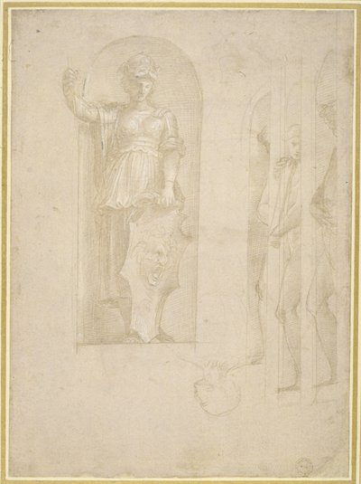 Estudios para una figura de Minerva y otras estatuas de Raphael